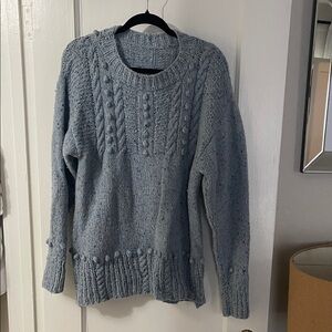 Vintage Cozy Gray blue hand Cable Knit arran Sweater